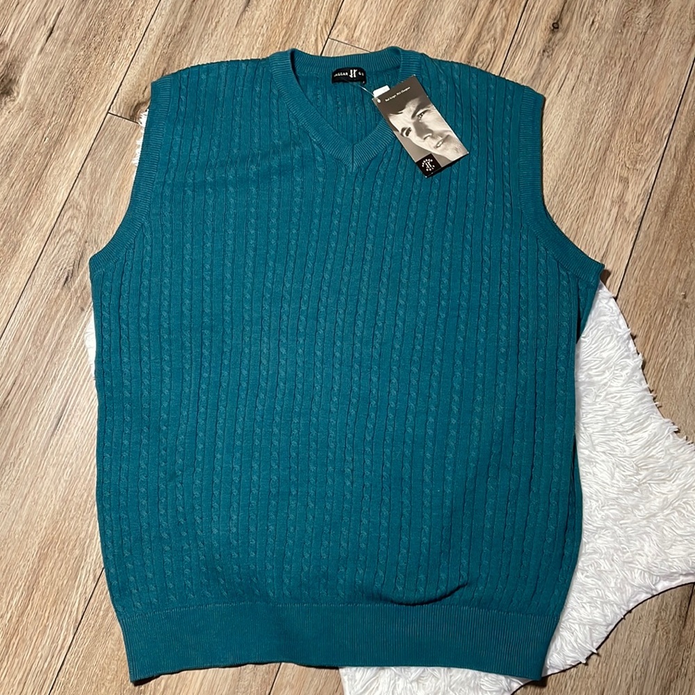 New Mens Haggar Golf V Neck Cable Knit Sweater Vest Green Size XL